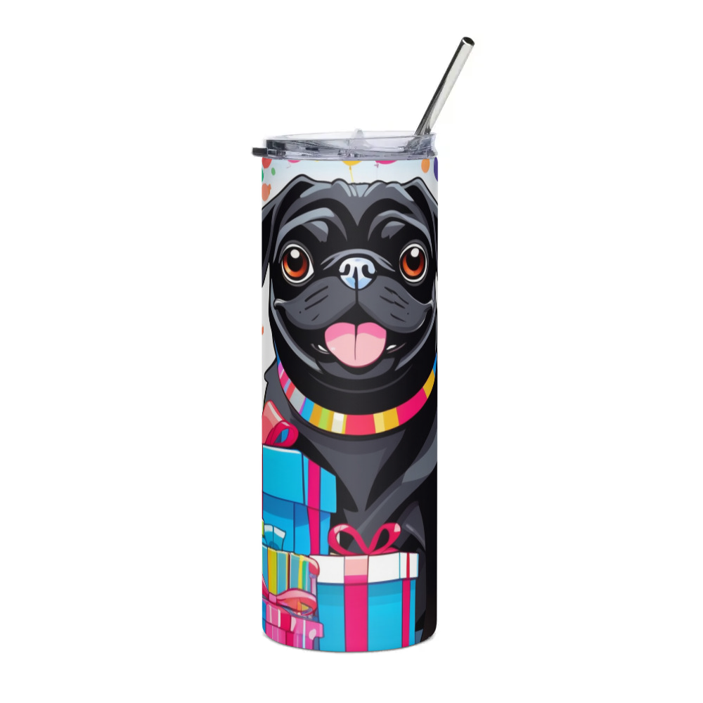 PugMug Custom Black Pug Stainless Steel Tumbler