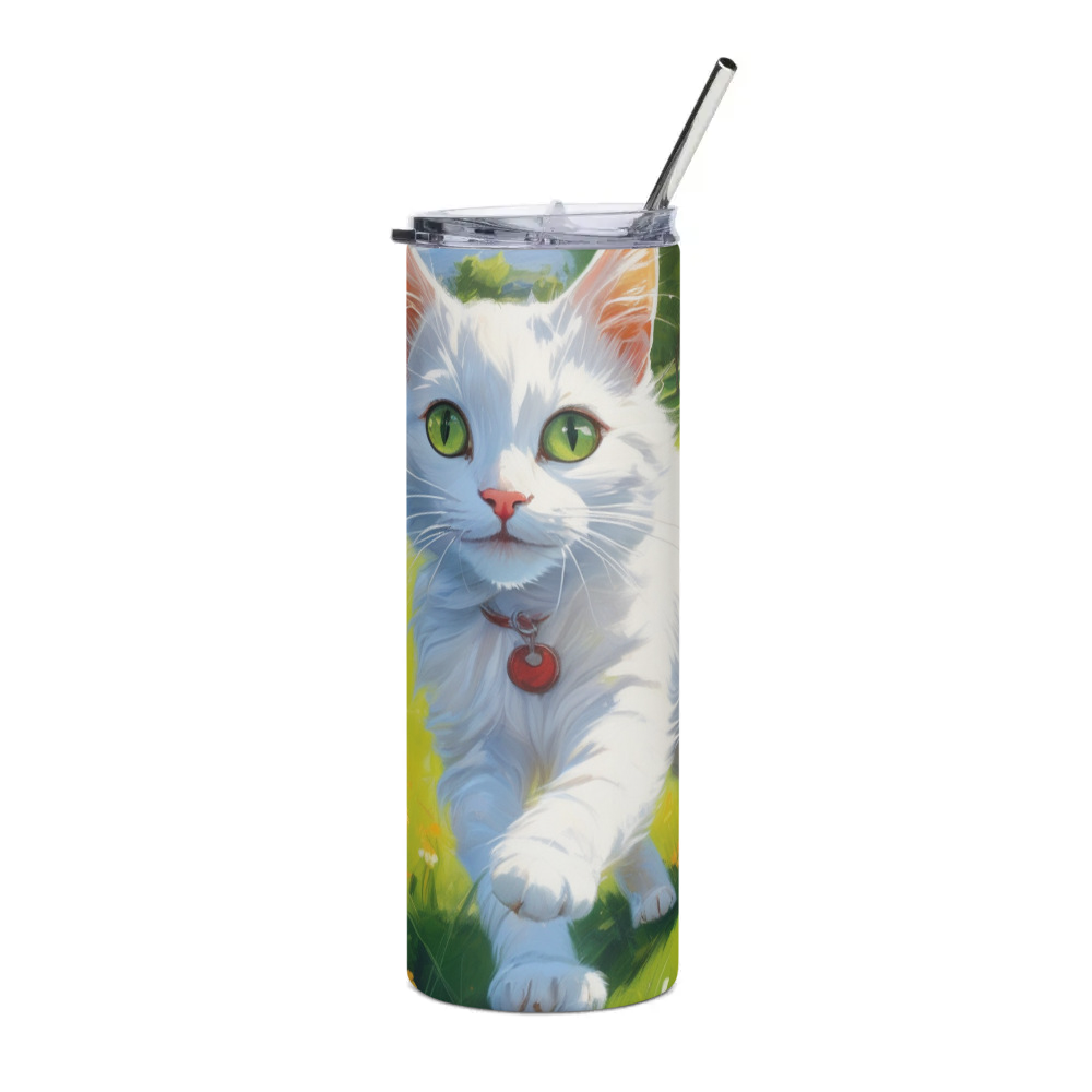 PugMug Custom White Companion Cat Stainless Steel Tumbler