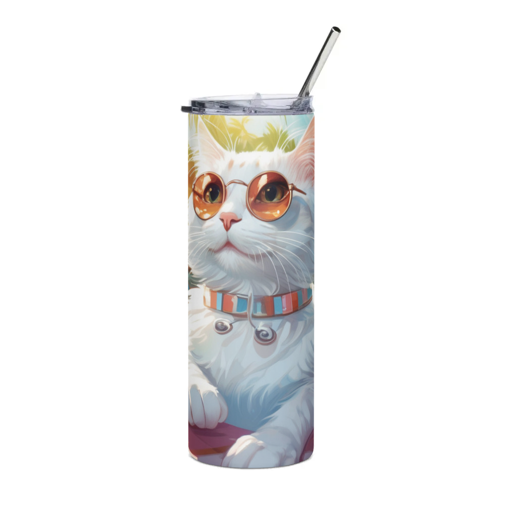 PugMug Custom White Companion Cat Stainless Steel Tumbler