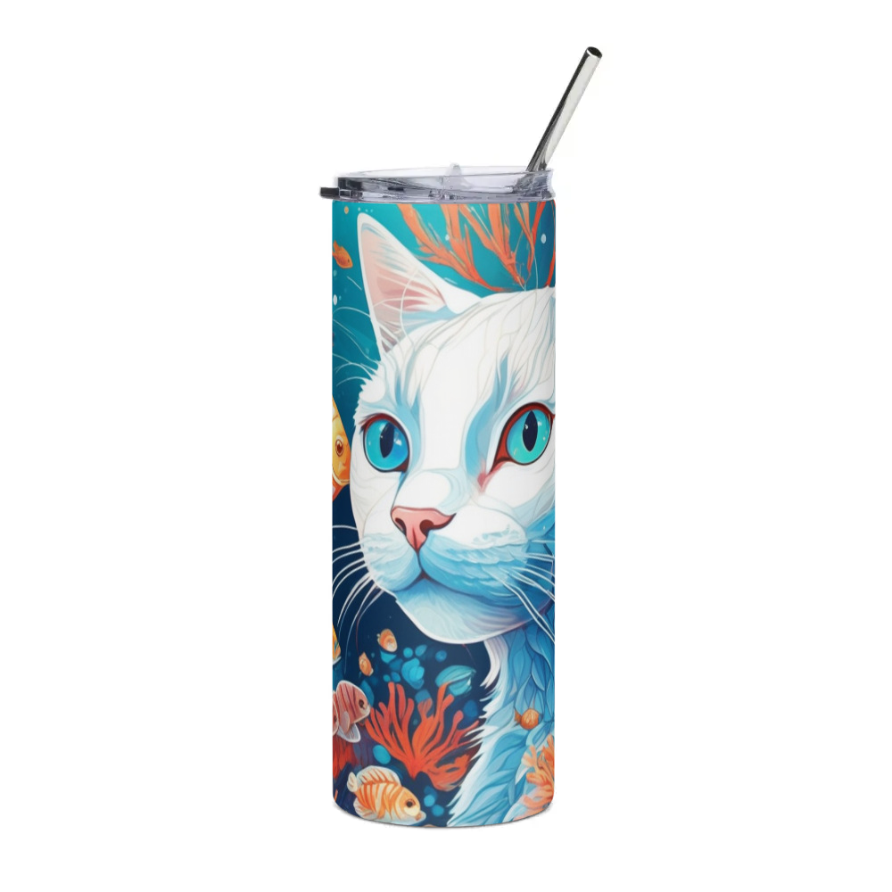 PugMug Custom White Companion Cat Stainless Steel Tumbler