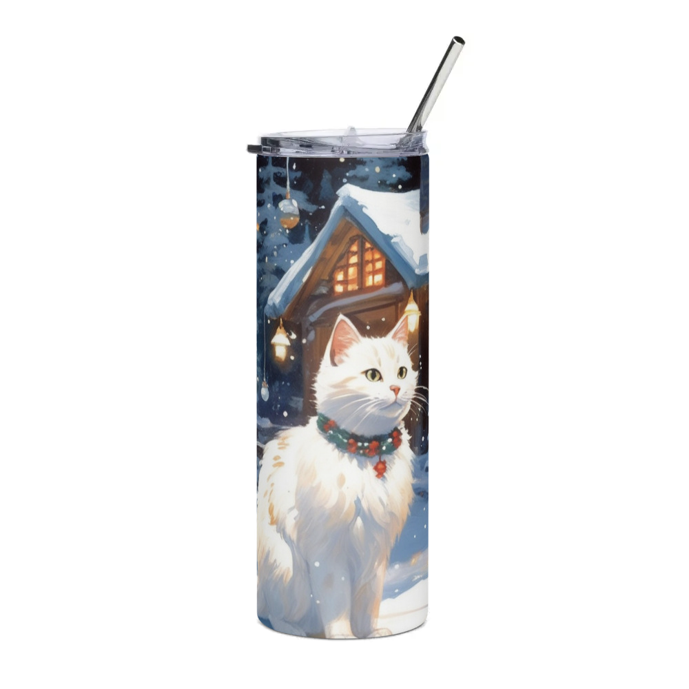 PugMug Custom White Companion Cat Stainless Steel Tumbler