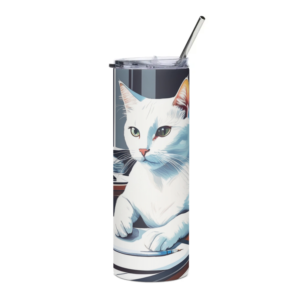 PugMug Custom White Companion Cat Stainless Steel Tumbler