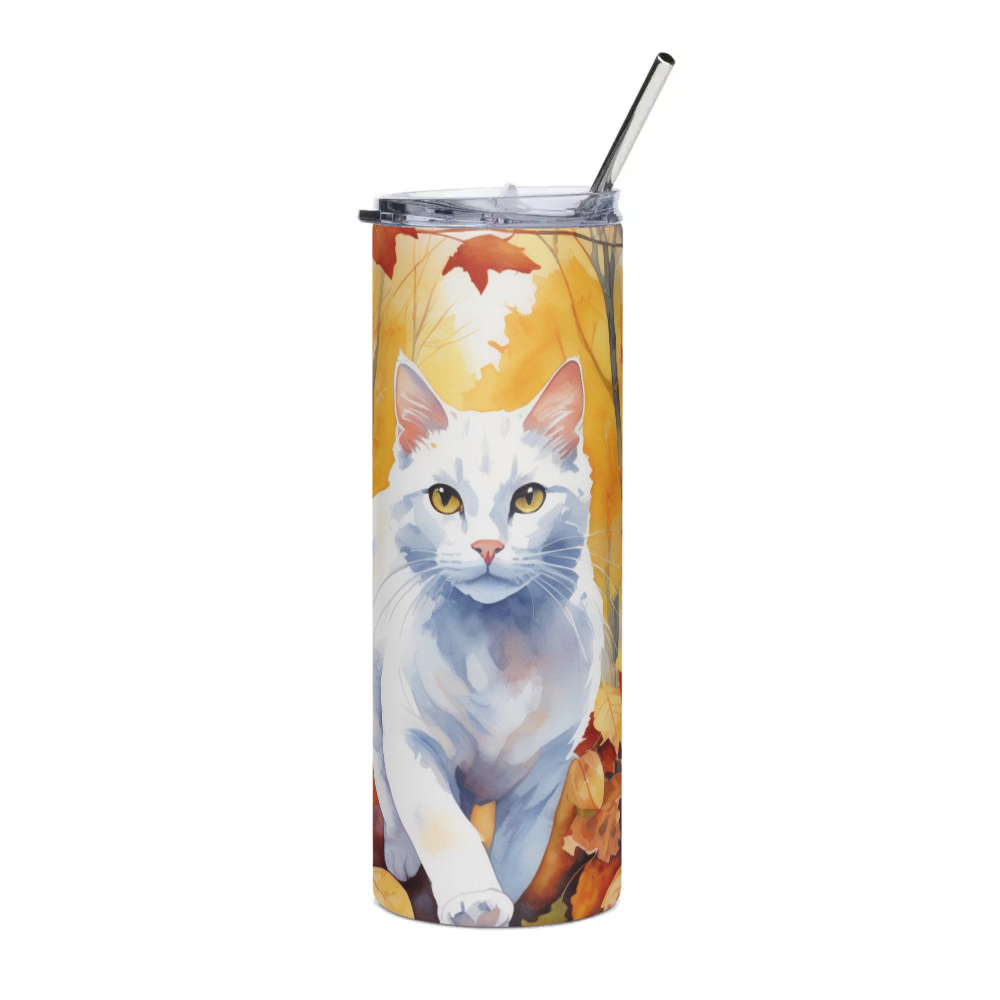 PugMug Custom White Companion Cat Stainless Steel Tumbler