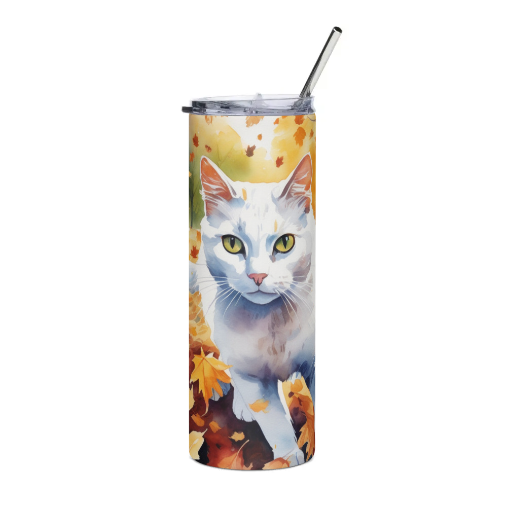 PugMug Custom White Companion Cat Stainless Steel Tumbler