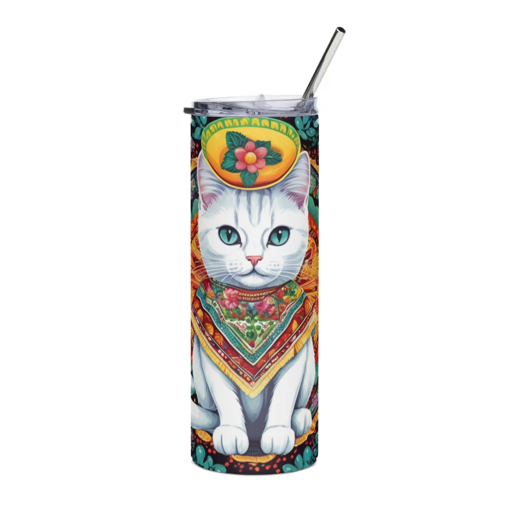 PugMug Custom White Companion Cat Stainless Steel Tumbler
