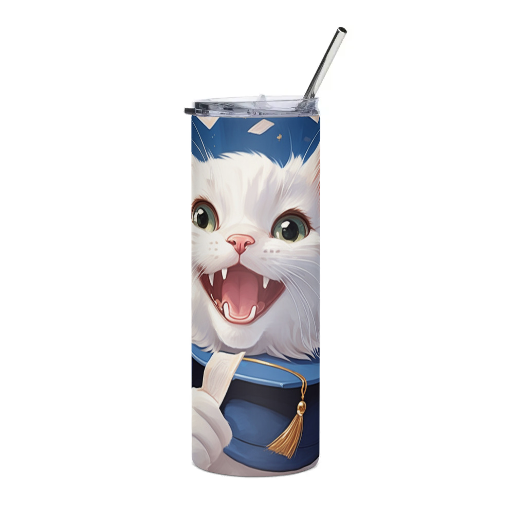 PugMug Custom White Companion Cat Stainless Steel Tumbler