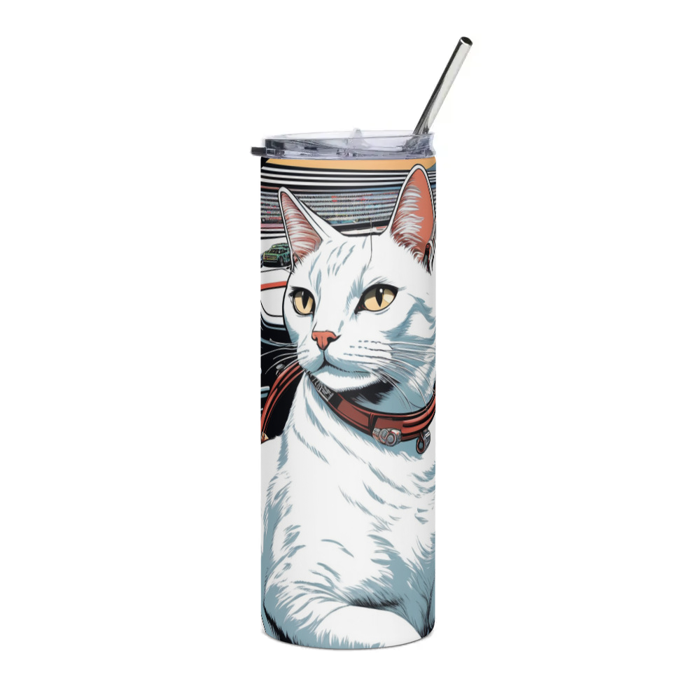 PugMug Custom White Companion Cat Stainless Steel Tumbler