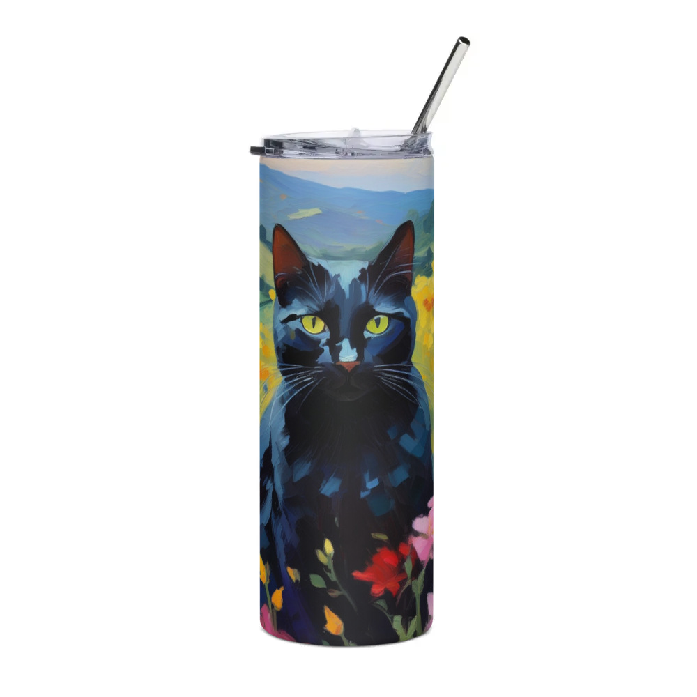 PugMug Custom Black Companion Cat Stainless Steel Tumbler