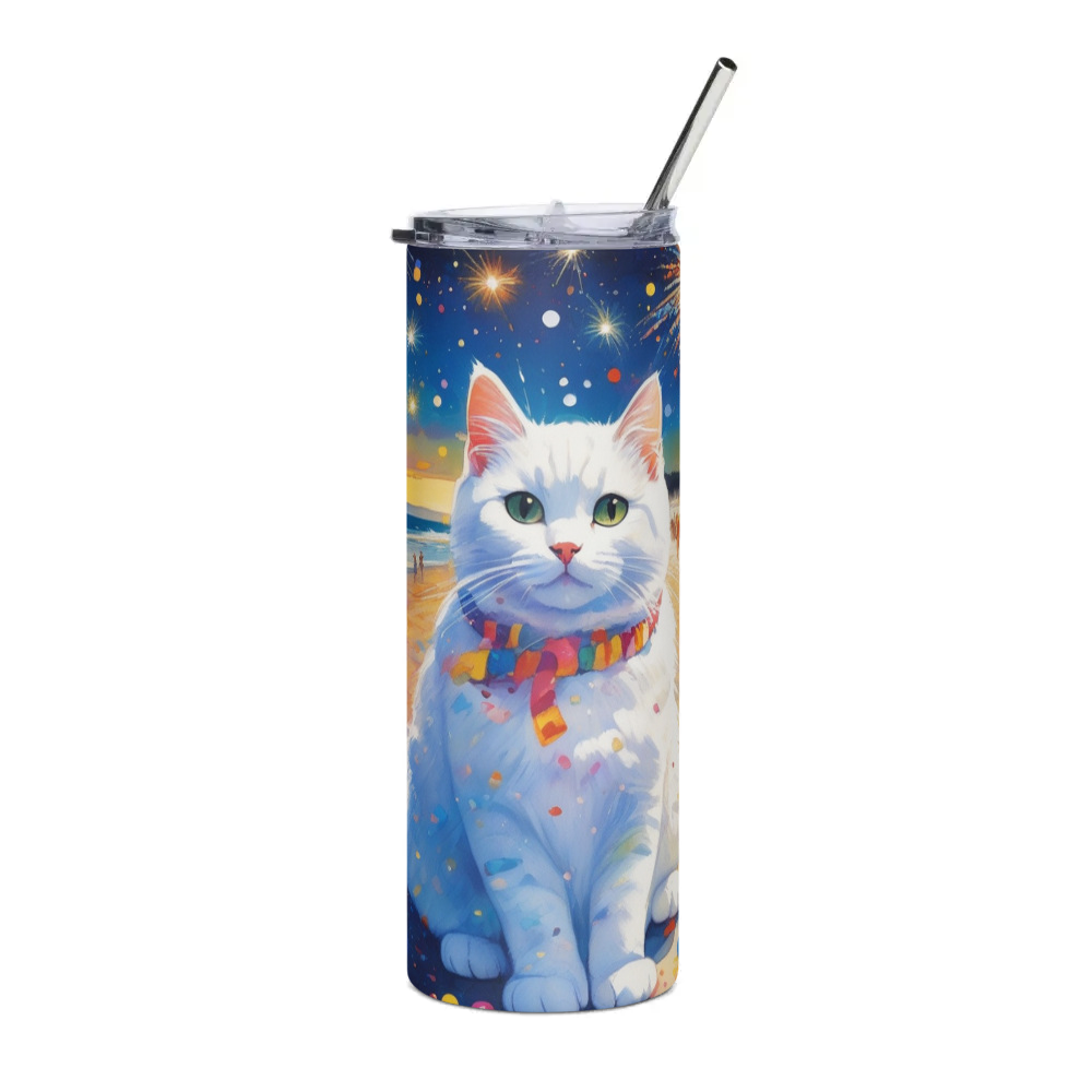 PugMug Custom White Companion Cat Stainless Steel Tumbler