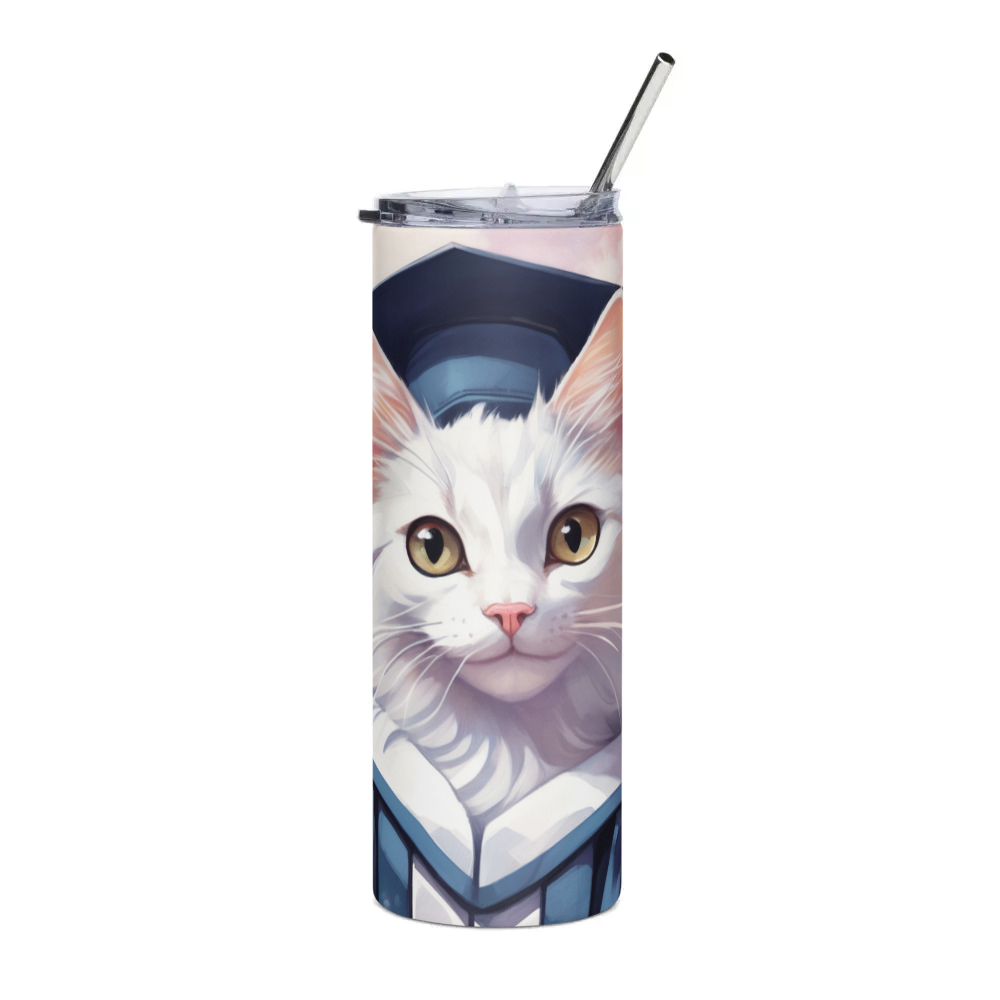 PugMug Custom White Companion Cat Stainless Steel Tumbler