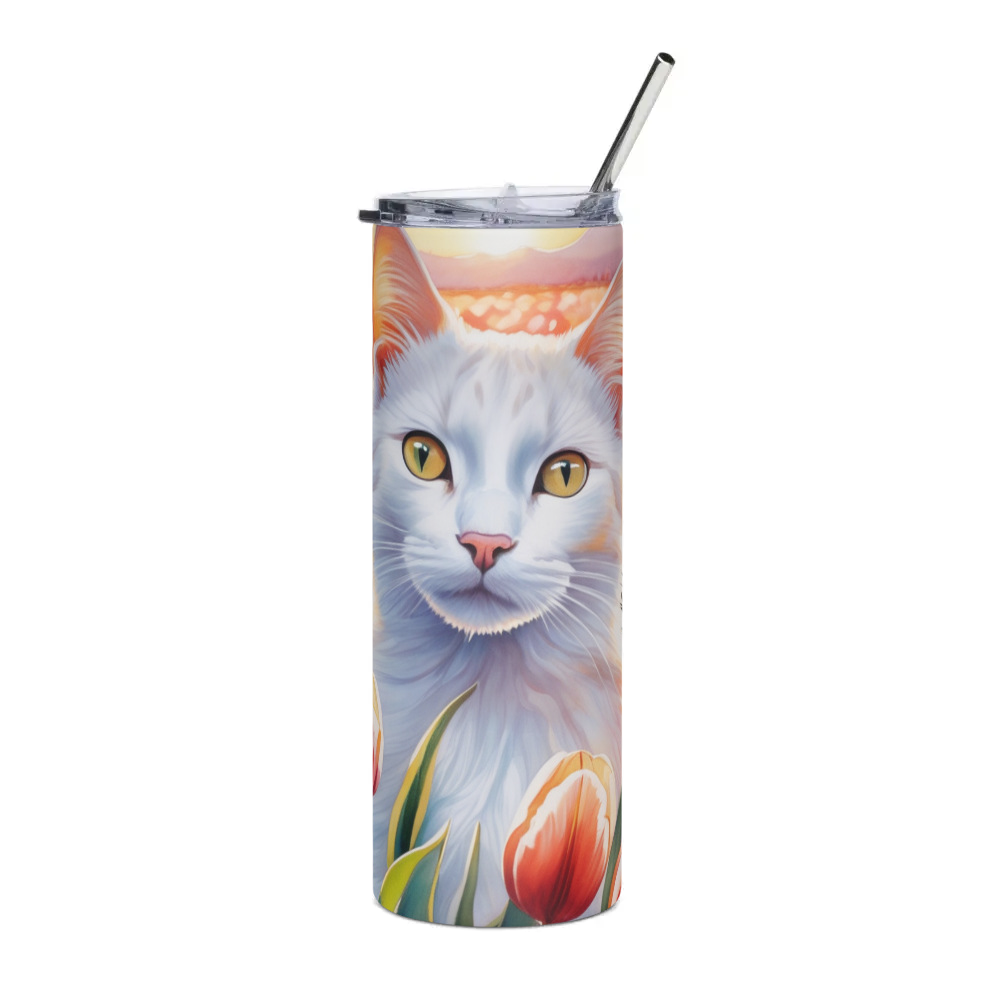 PugMug Custom White Companion Cat Stainless Steel Tumbler