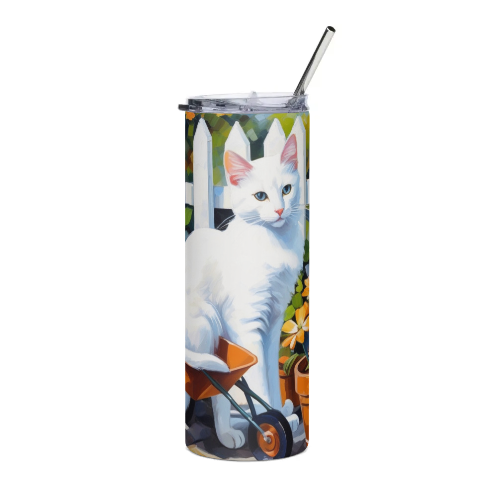 PugMug Custom White Companion Cat Stainless Steel Tumbler