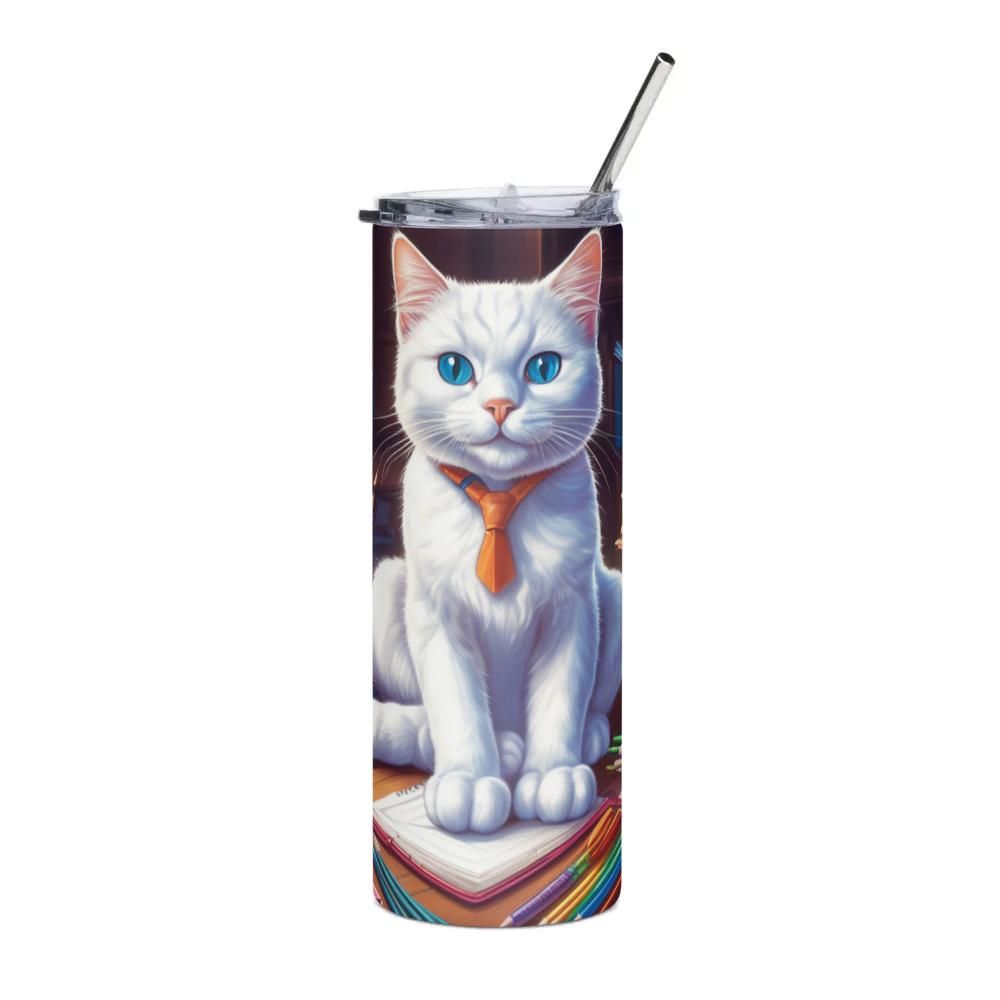 PugMug Custom White Companion Cat Stainless Steel Tumbler