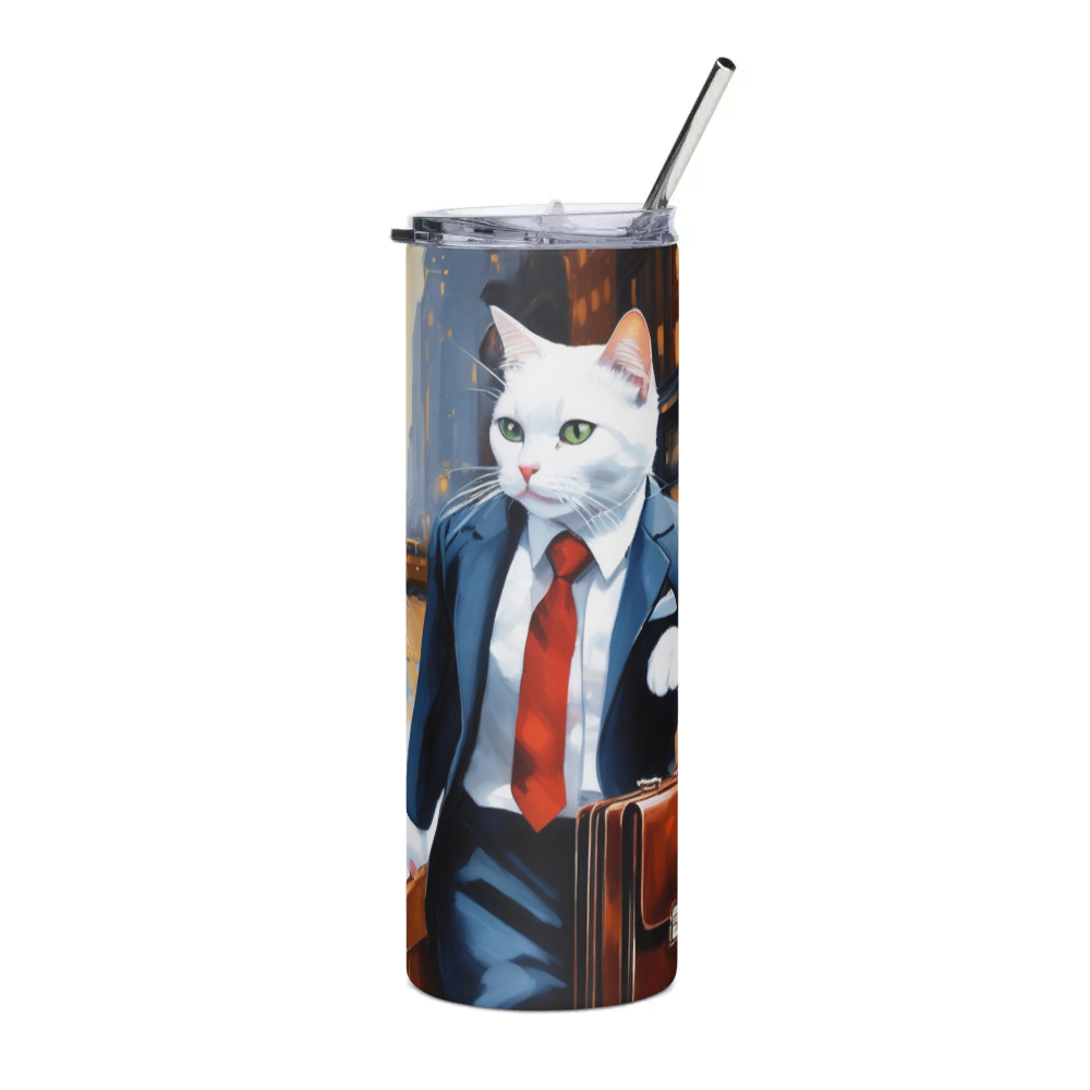 PugMug Custom White Companion Cat Stainless Steel Tumbler