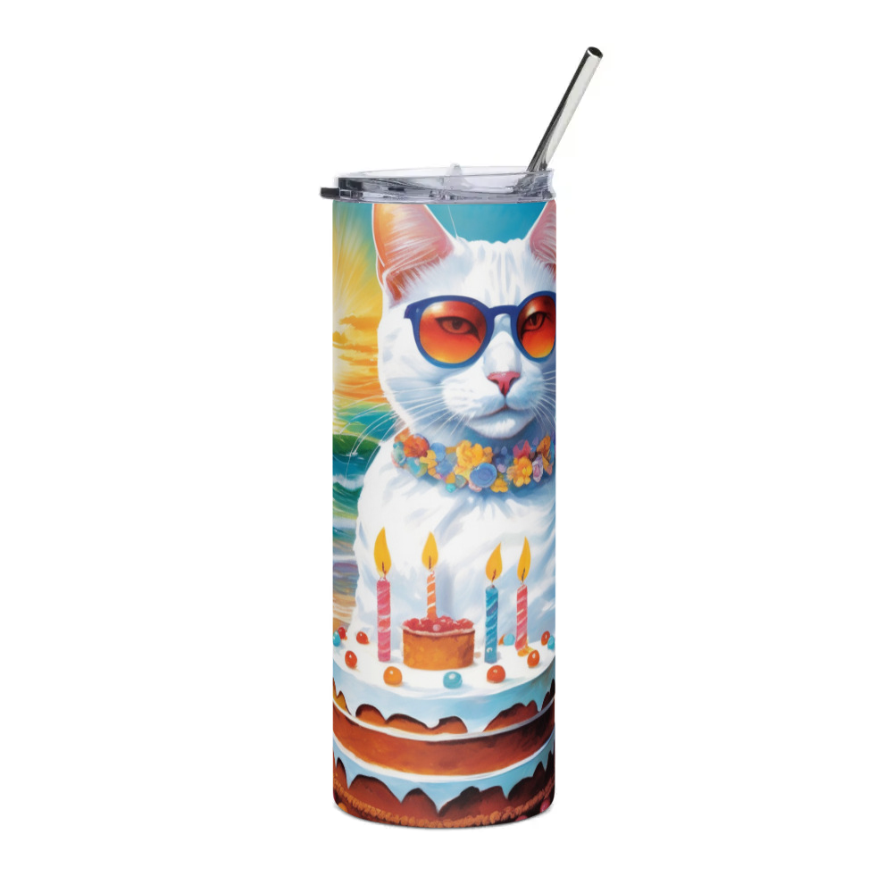 PugMug Custom White Companion Cat Stainless Steel Tumbler