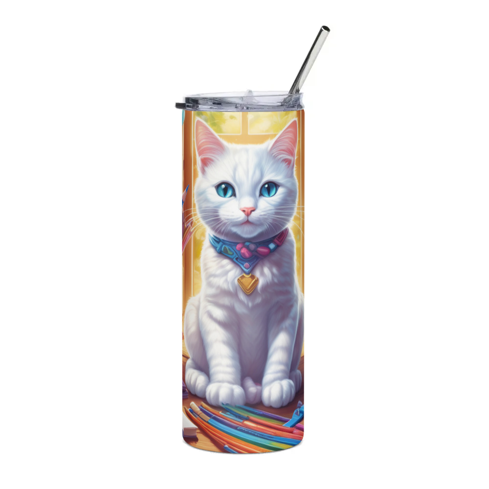PugMug Custom White Companion Cat Stainless Steel Tumbler