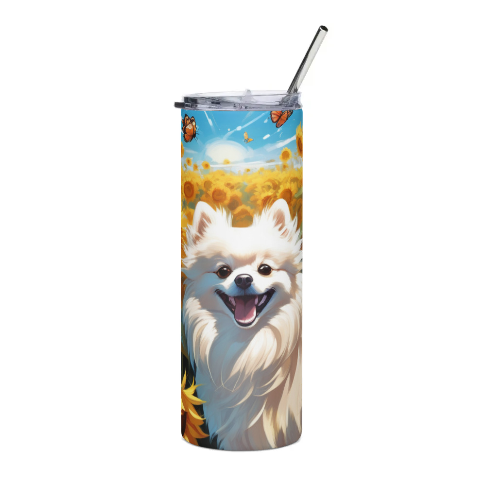 PugMug Custom White Pomeranian Stainless Steel Tumbler
