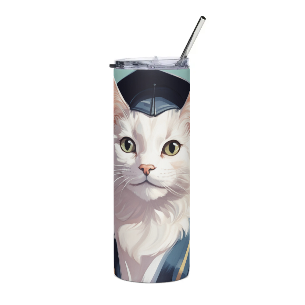 PugMug Custom White Companion Cat Stainless Steel Tumbler
