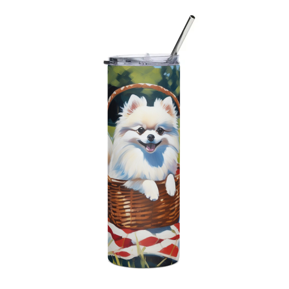 PugMug Custom White Pomeranian Stainless Steel Tumbler