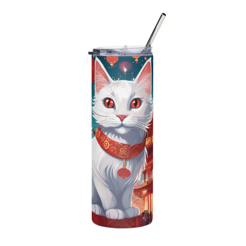 PugMug Custom White Companion Cat Stainless Steel Tumbler