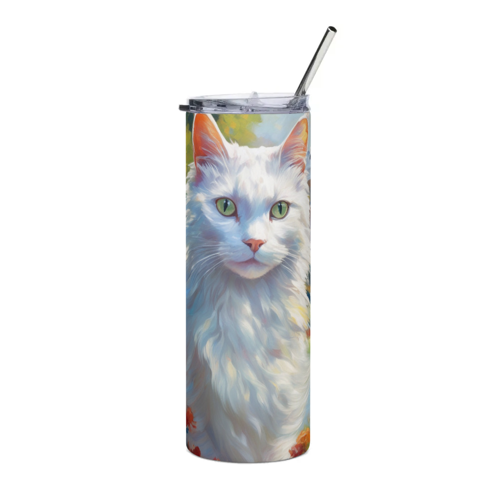 PugMug Custom White Companion Cat Stainless Steel Tumbler