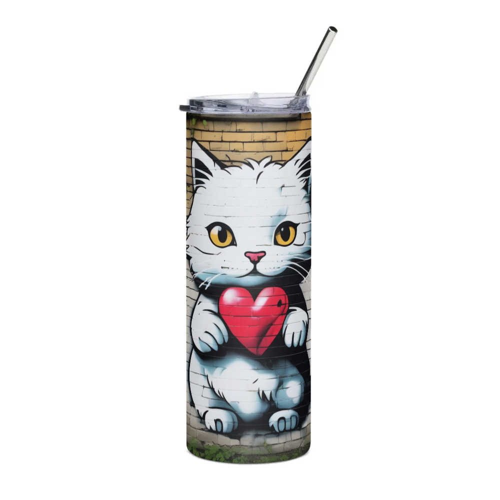 PugMug Custom White Companion Cat Stainless Steel Tumbler