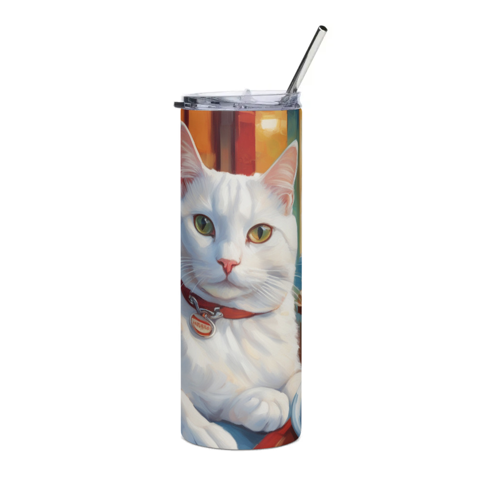 PugMug Custom White Companion Cat Stainless Steel Tumbler