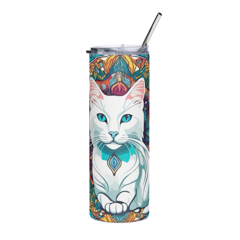 PugMug Custom White Companion Cat Stainless Steel Tumbler