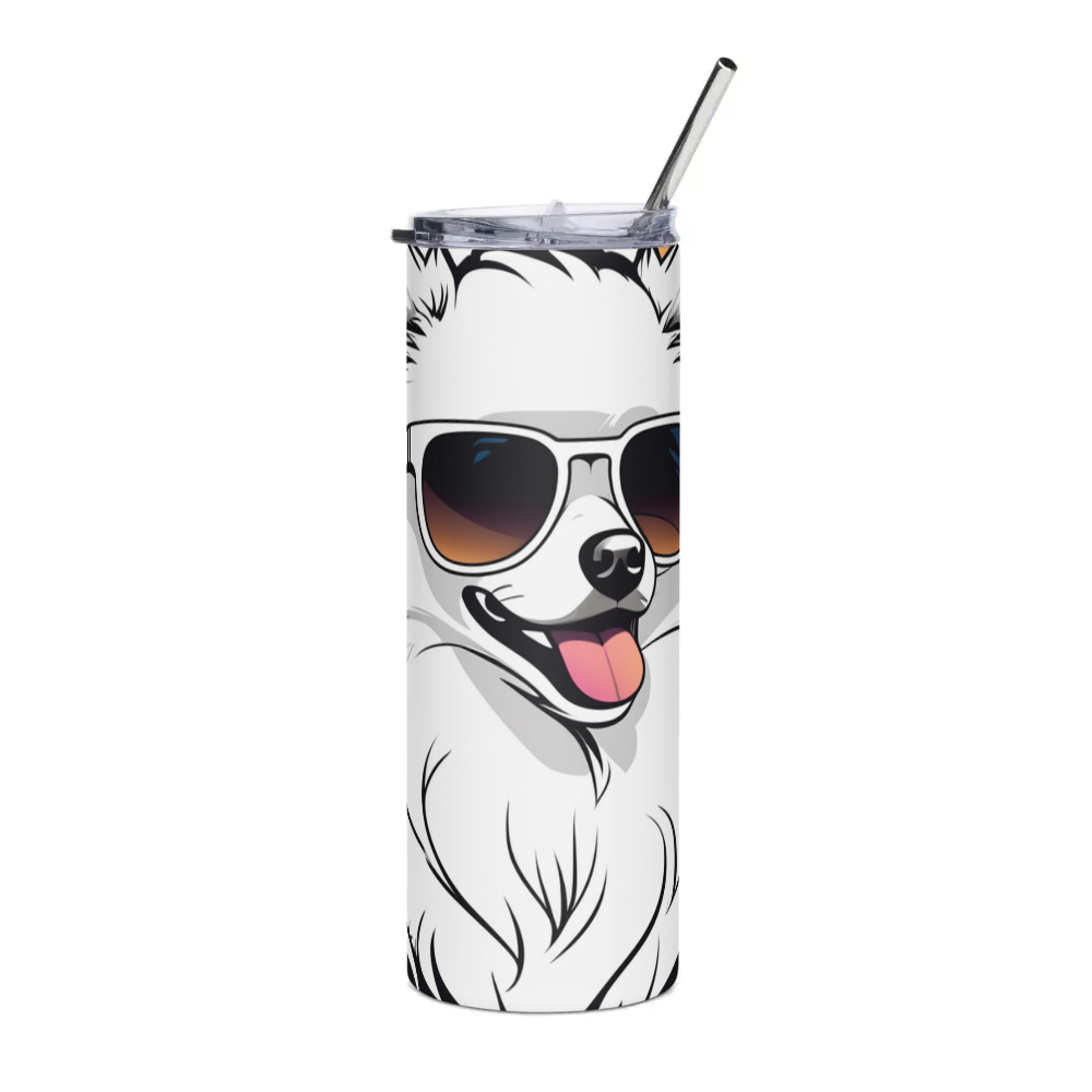 PugMug Custom White Pomeranian Stainless Steel Tumbler