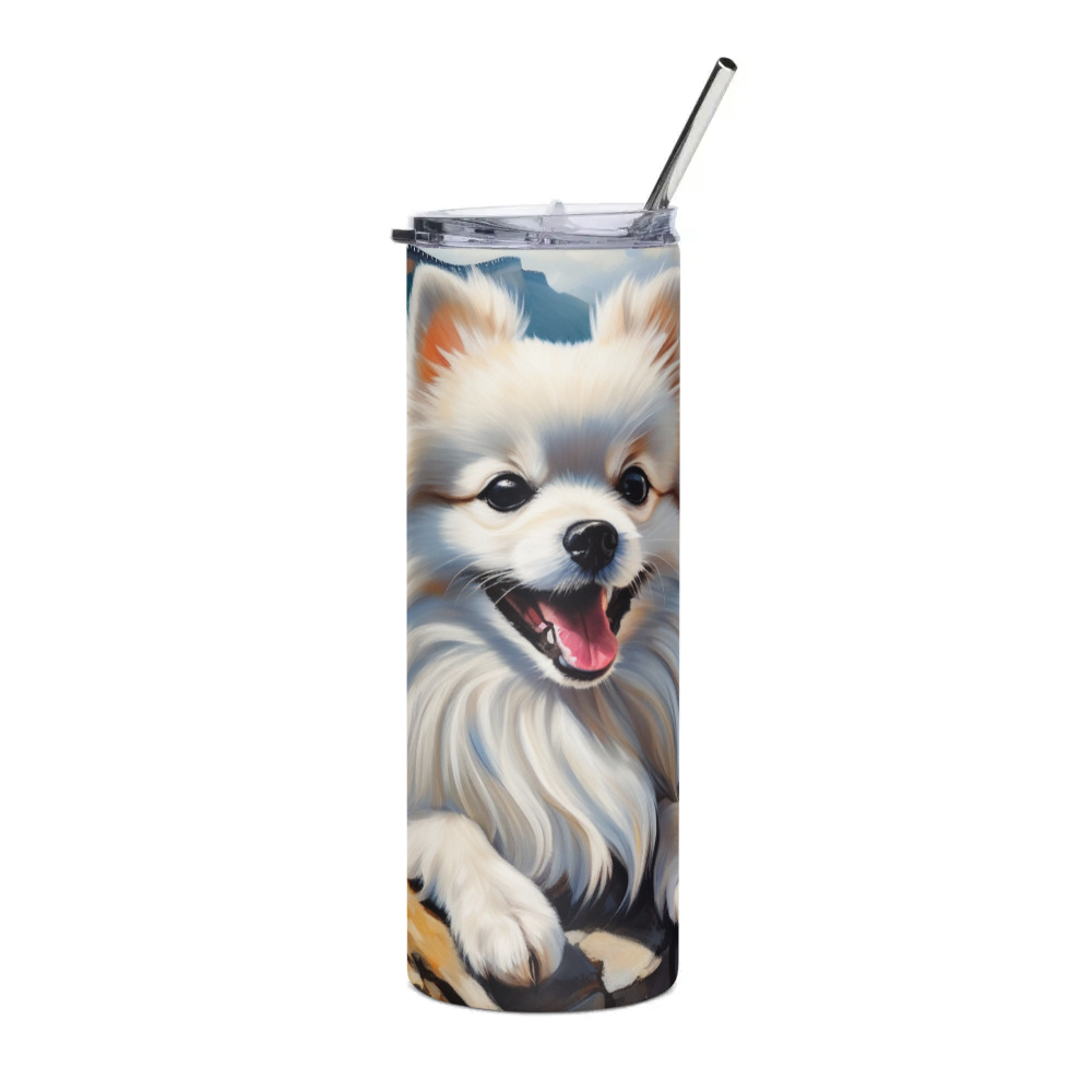 PugMug Custom White Pomeranian Stainless Steel Tumbler
