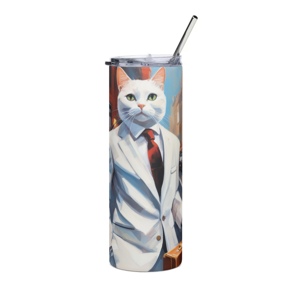 PugMug Custom White Companion Cat Stainless Steel Tumbler