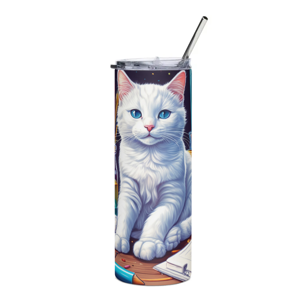 PugMug Custom White Companion Cat Stainless Steel Tumbler