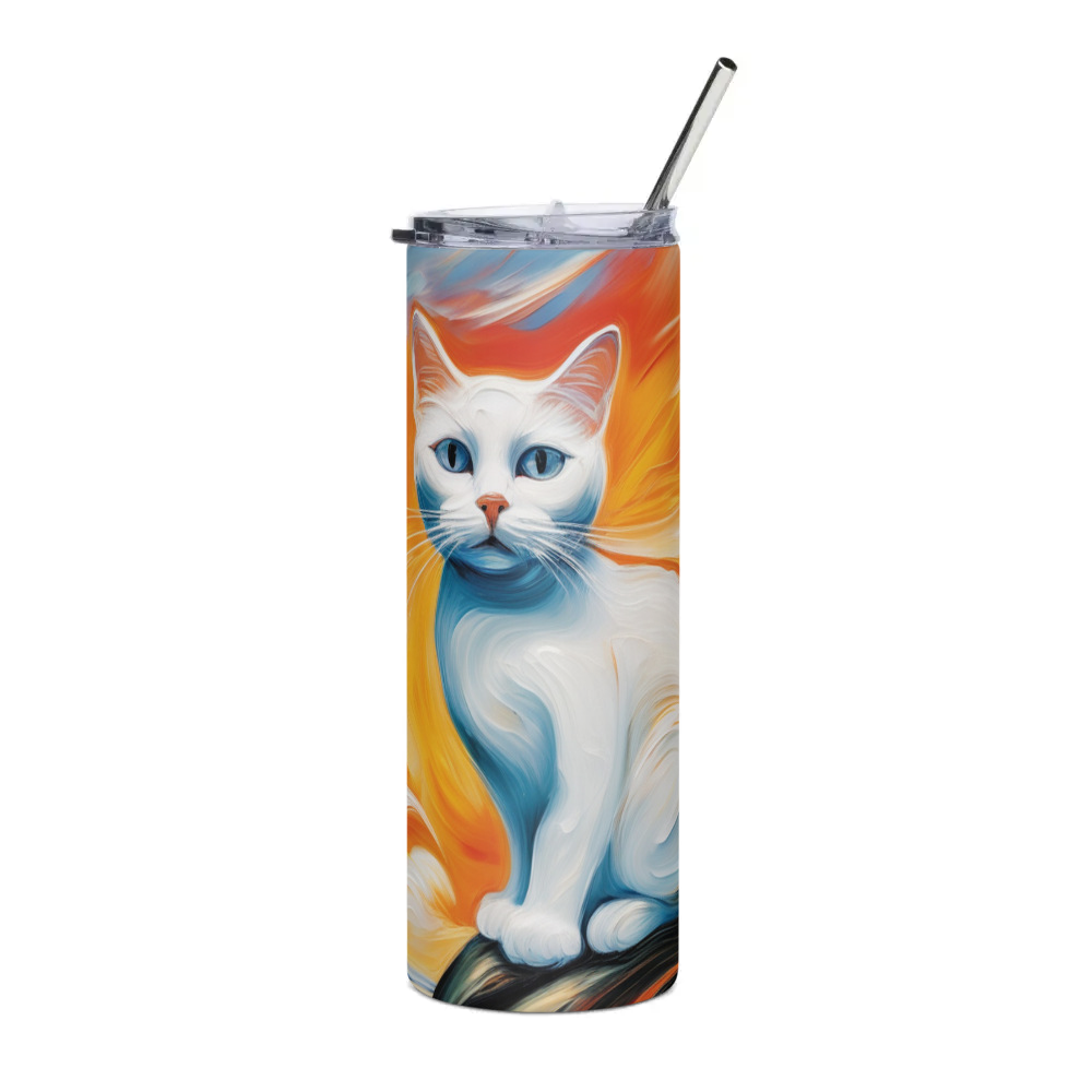 PugMug Custom White Companion Cat Stainless Steel Tumbler