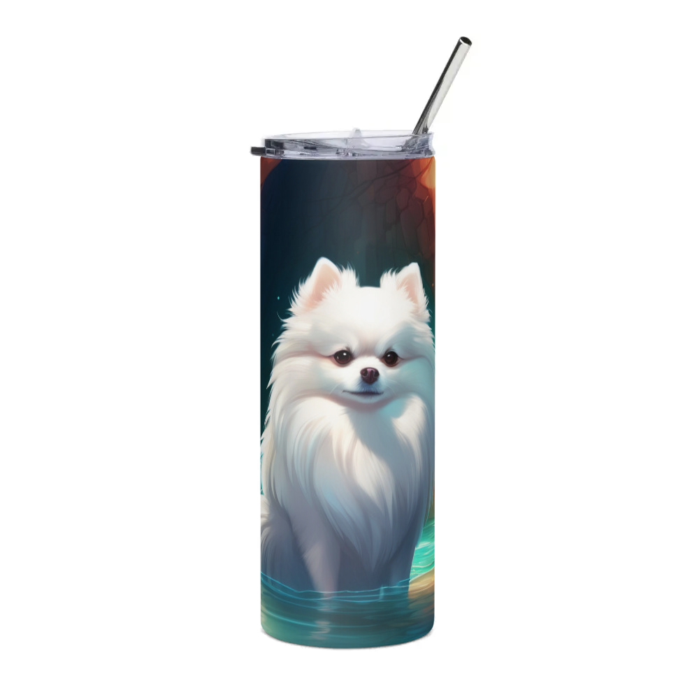 PugMug Custom White Pomeranian Stainless Steel Tumbler