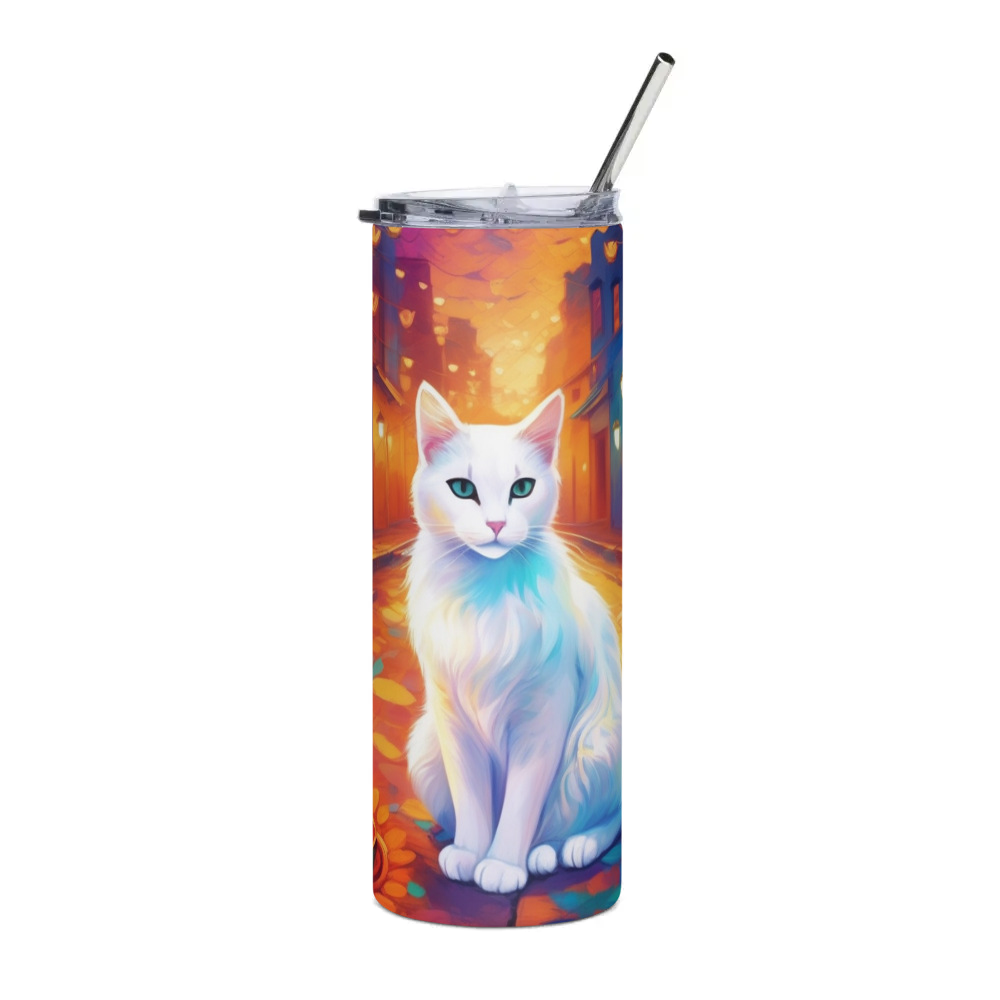 PugMug Custom White Companion Cat Stainless Steel Tumbler