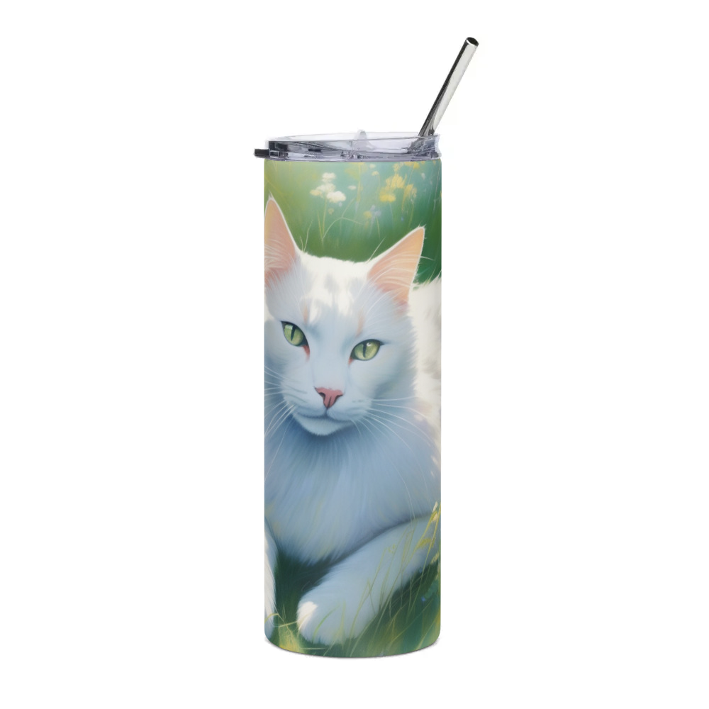 PugMug Custom White Companion Cat Stainless Steel Tumbler