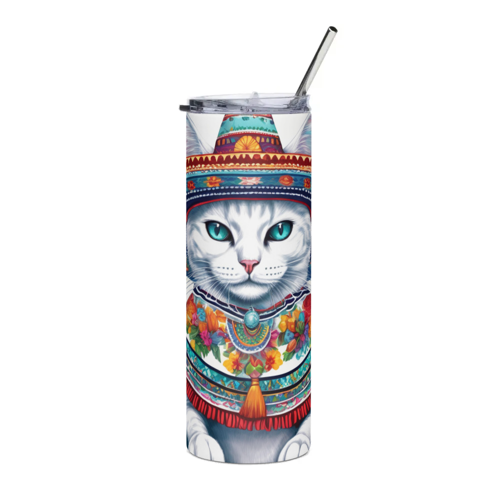 PugMug Custom White Companion Cat Stainless Steel Tumbler