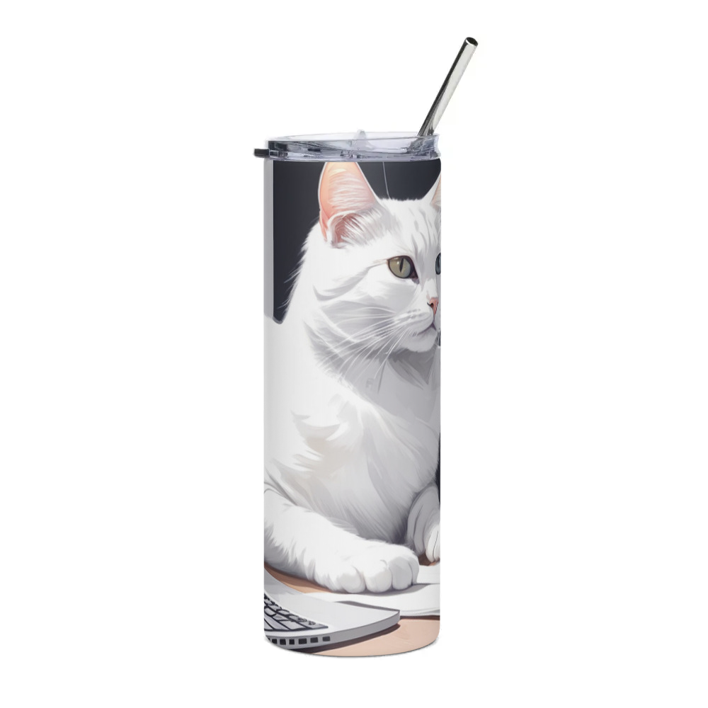 PugMug Custom White Companion Cat Stainless Steel Tumbler