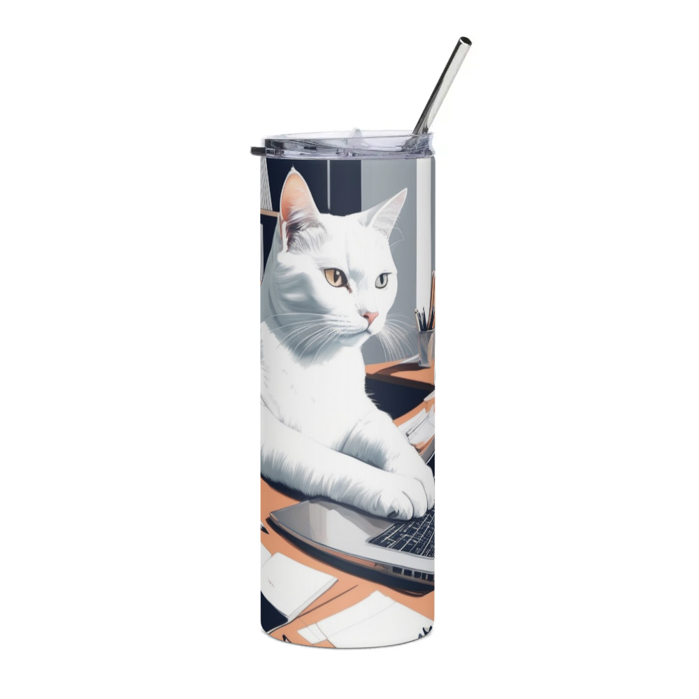 PugMug Custom White Companion Cat Stainless Steel Tumbler