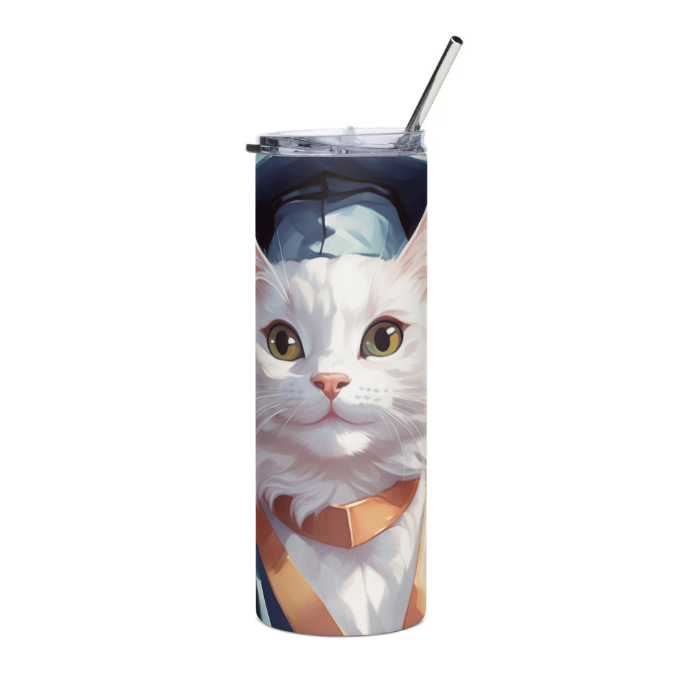 PugMug Custom White Companion Cat Stainless Steel Tumbler