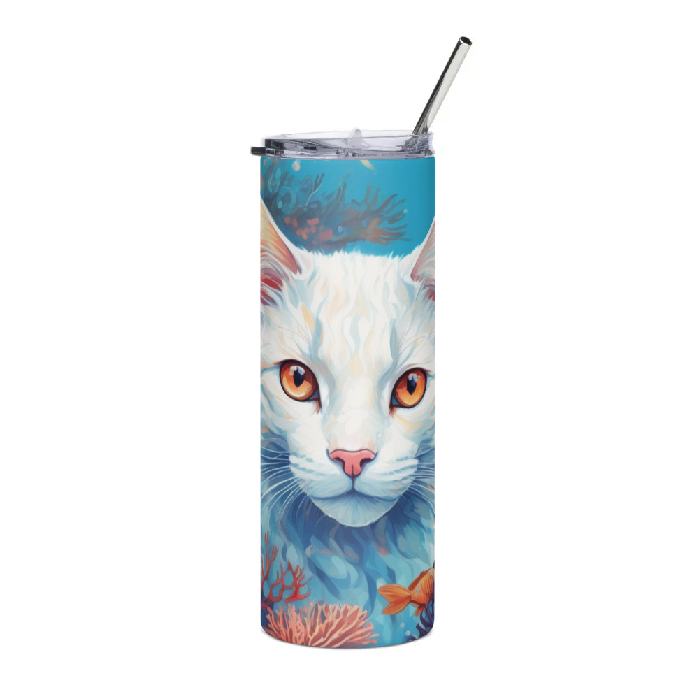 PugMug Custom White Companion Cat Stainless Steel Tumbler