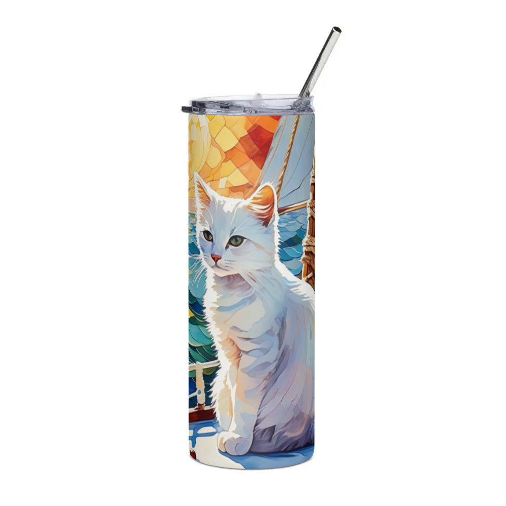 PugMug Custom White Companion Cat Stainless Steel Tumbler