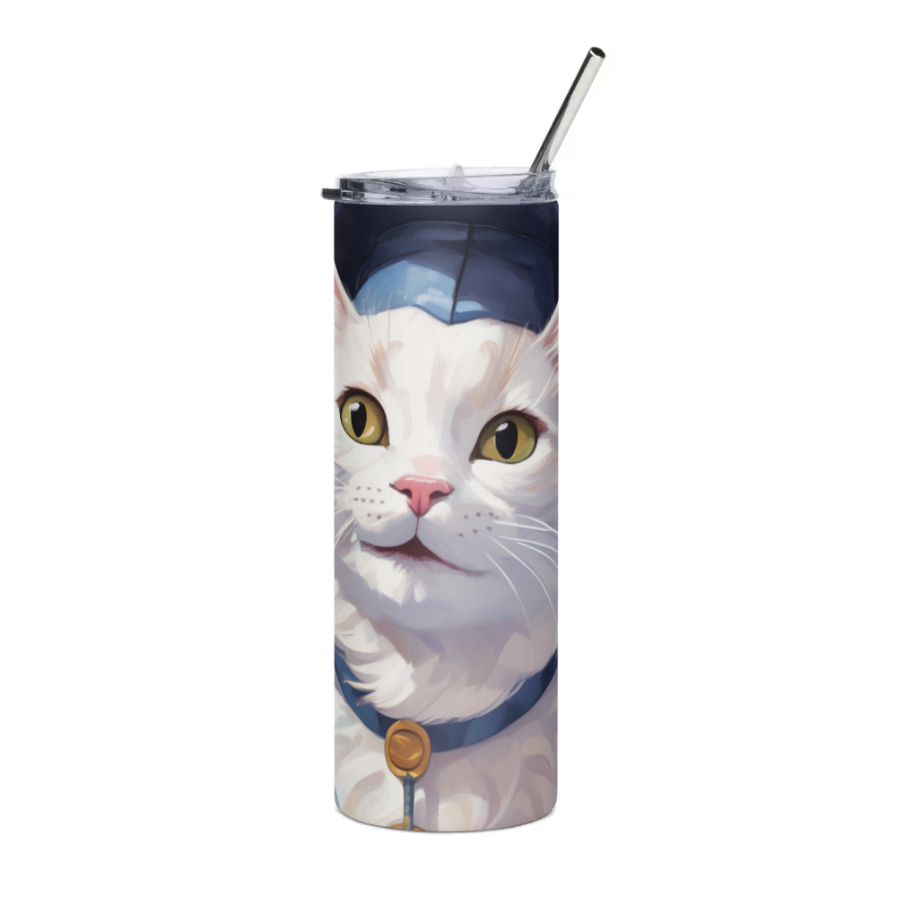 PugMug Custom White Companion Cat Stainless Steel Tumbler