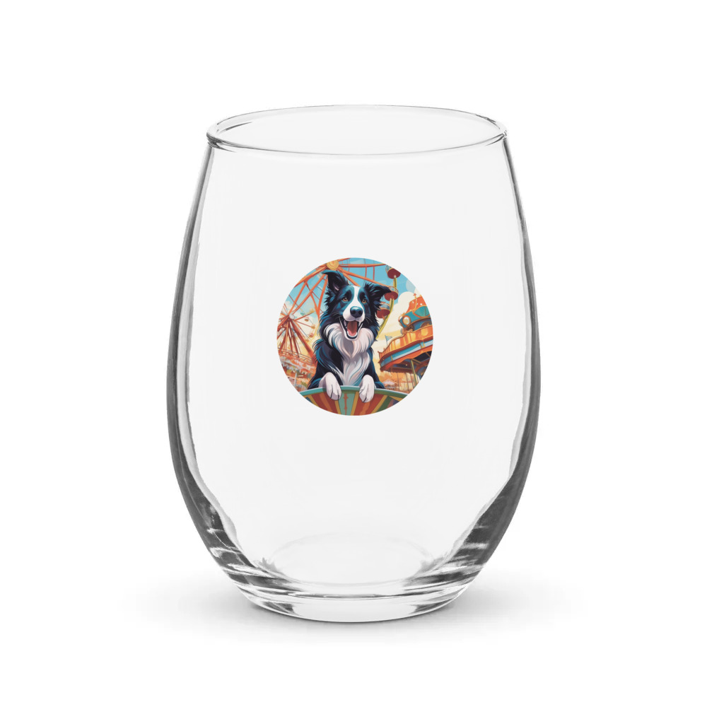 PugMug Custom Border Collie Stemless Wine Glass