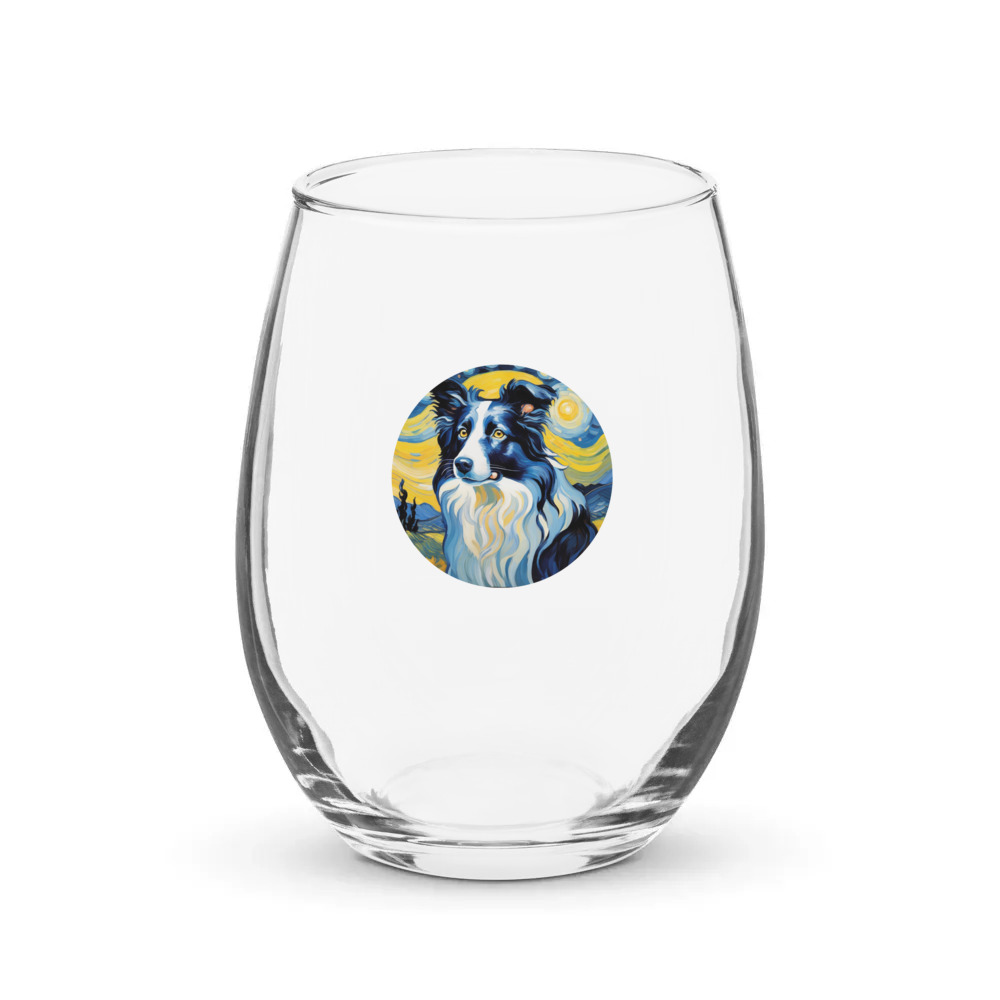 PugMug Custom Border Collie Stemless Wine Glass