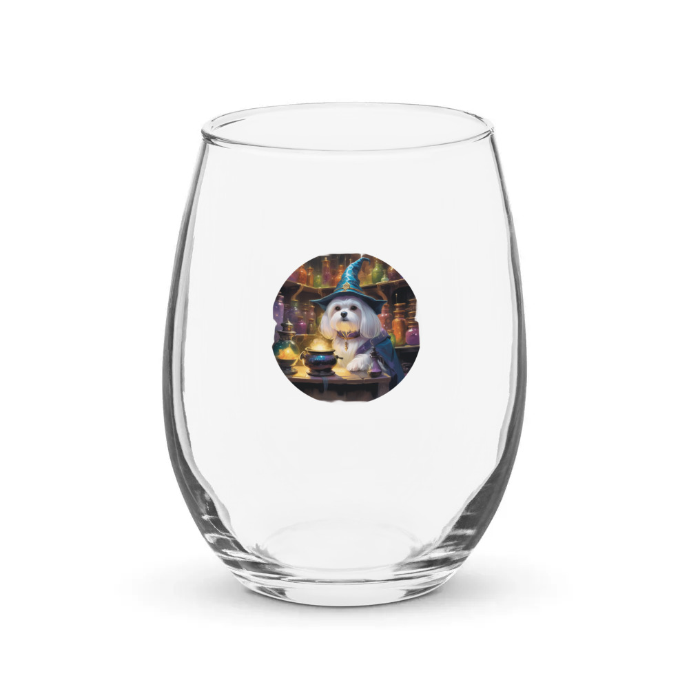 PugMug Custom Maltese Dog Stemless Wine Glass