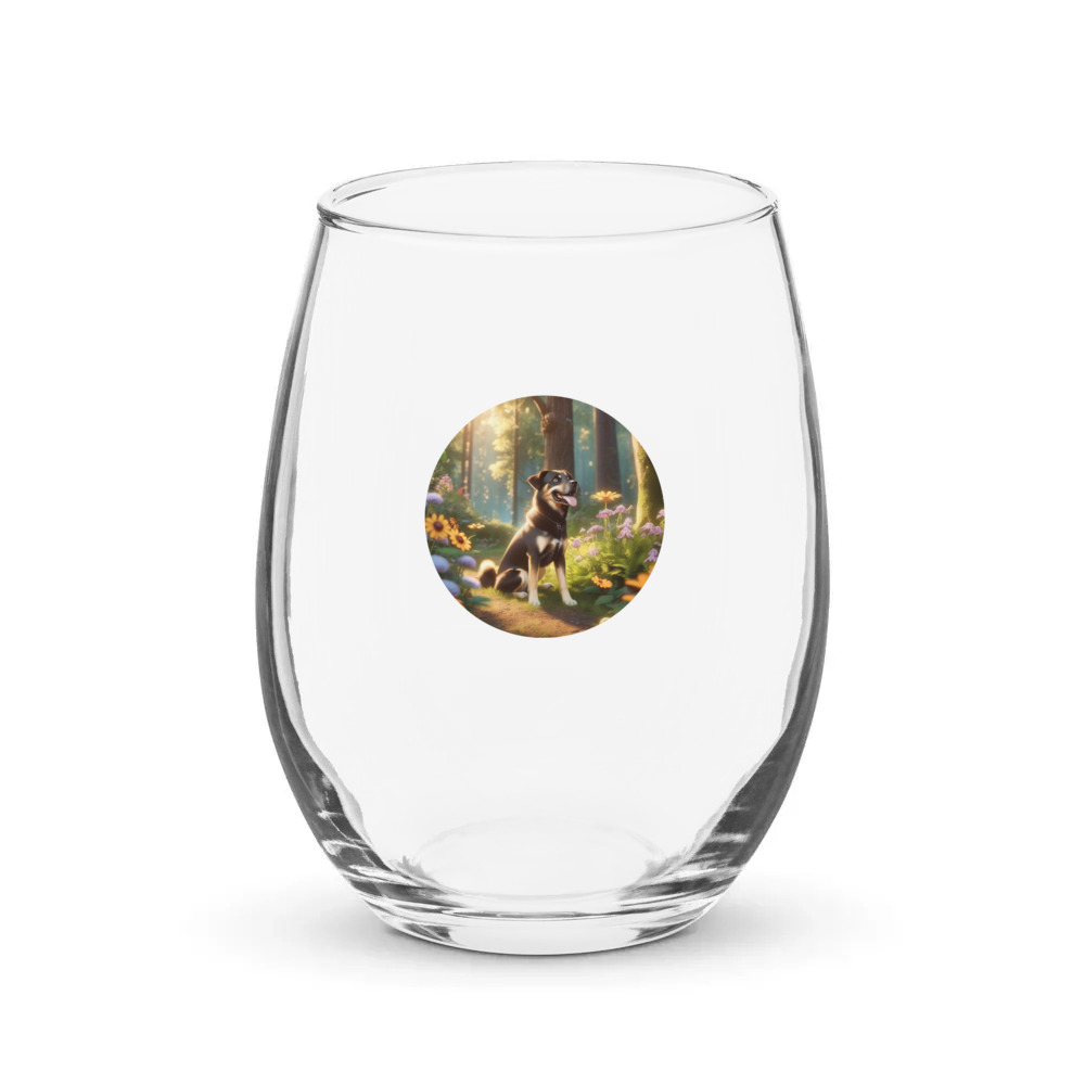 PugMug Custom Blue Stemless Wine Glass