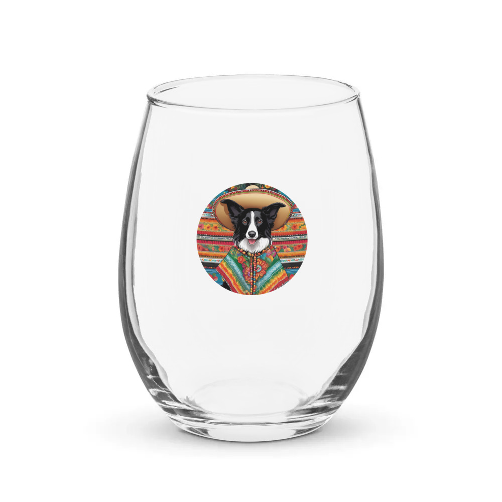 PugMug Custom Border Collie Stemless Wine Glass