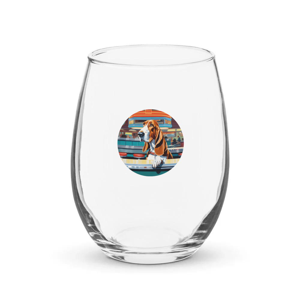PugMug Custom Basset Hound Stemless Wine Glass