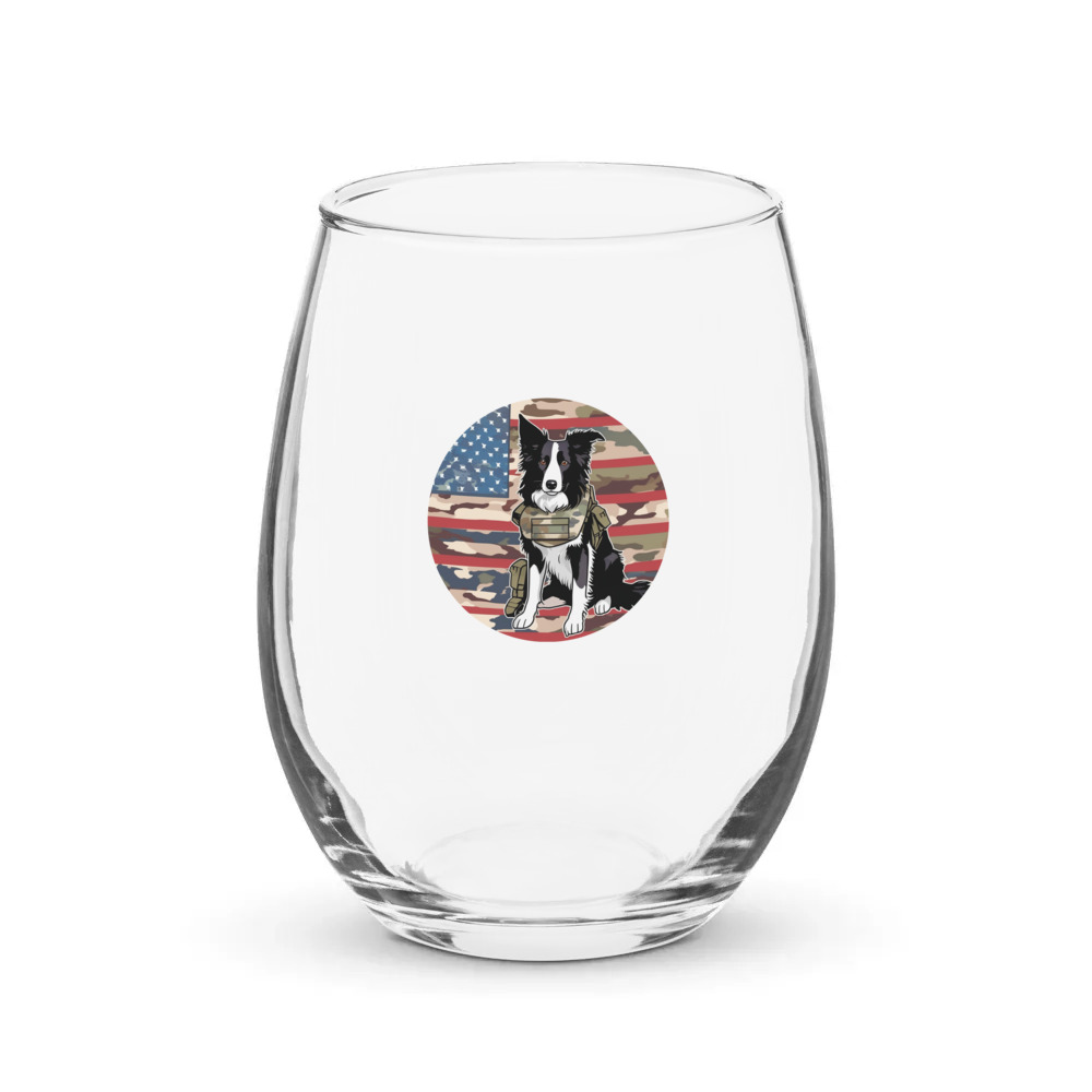 PugMug Custom Border Collie Stemless Wine Glass